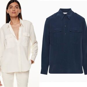 Aritzia Babaton Claudel Button Down Silk Utility Shirt Navy Blue size Small